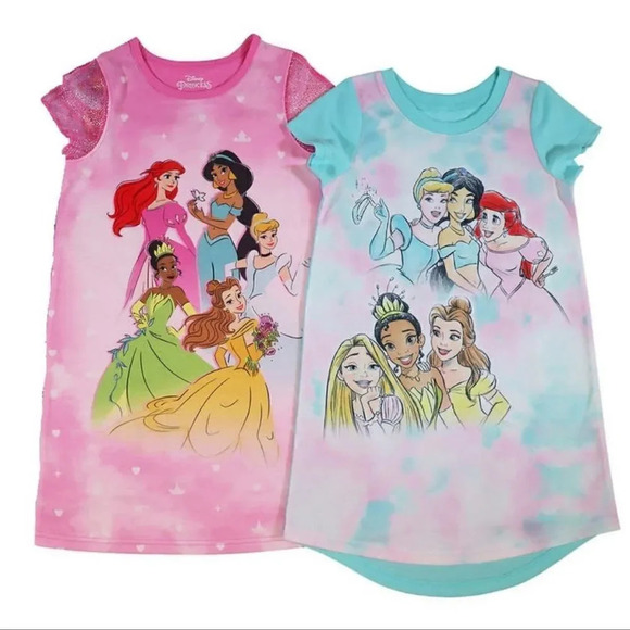 Disney Princess Kids' 2-pack Blue and Pink Nightgown 2T 4T - Picture 1 of 6
